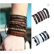 Ayyufe Men Bracelets Pack Of 6 Men Leather Braided Rope Wristband Bracelet Set Vintage